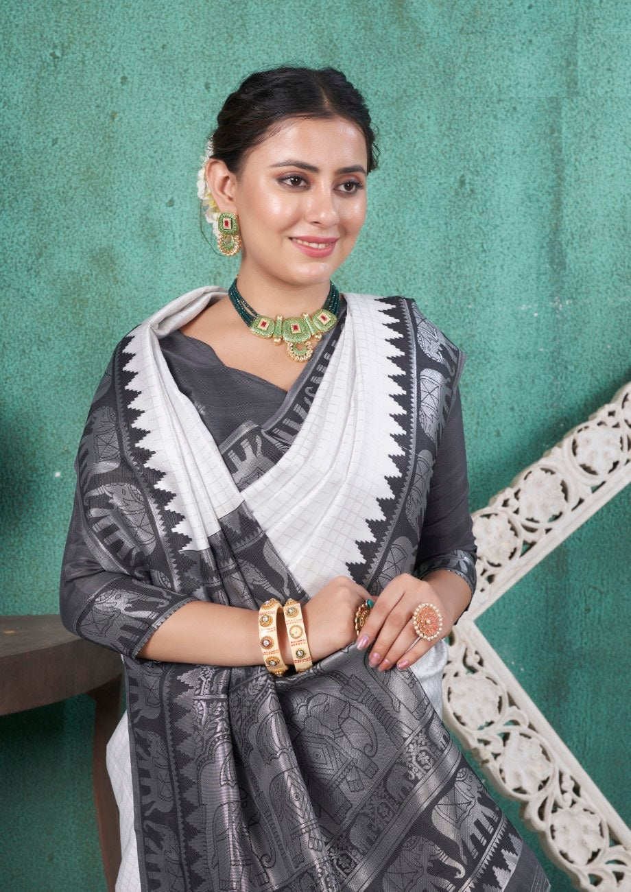 Vsaree Black Faux Kanjivaram Silk Saree With Designer Zari Weaving Border And Blouse