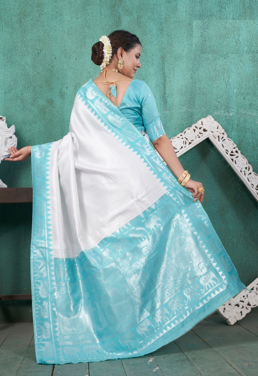 Vsaree Light Blue Faux Kanjivaram Silk Saree With Designer Zari Weaving Border And Blouse