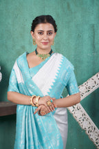 Vsaree Light Blue Faux Kanjivaram Silk Saree With Designer Zari Weaving Border And Blouse