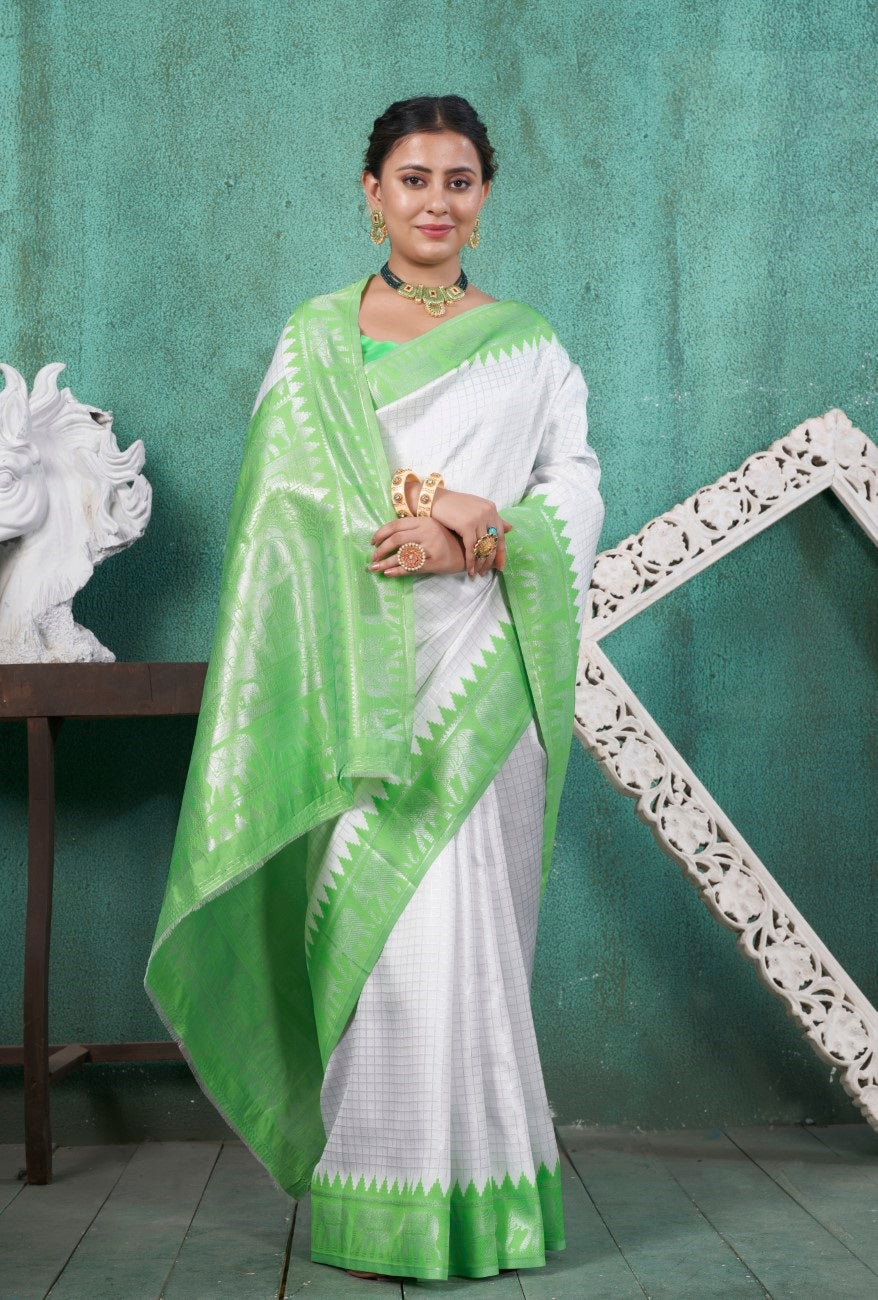 Vsaree Light Green Faux Kanjivaram Silk Saree With Designer Zari Weaving Border And Blouse