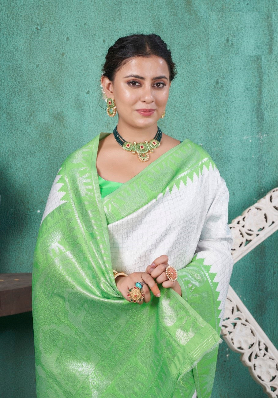 Vsaree Light Green Faux Kanjivaram Silk Saree With Designer Zari Weaving Border And Blouse