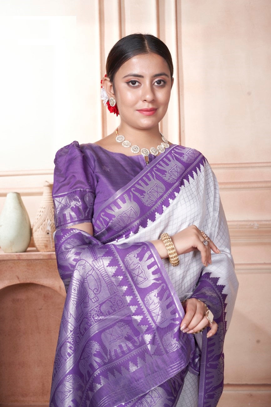 Vsaree Purple Faux Kanjivaram Silk Saree With Designer Zari Weaving Border And Blouse