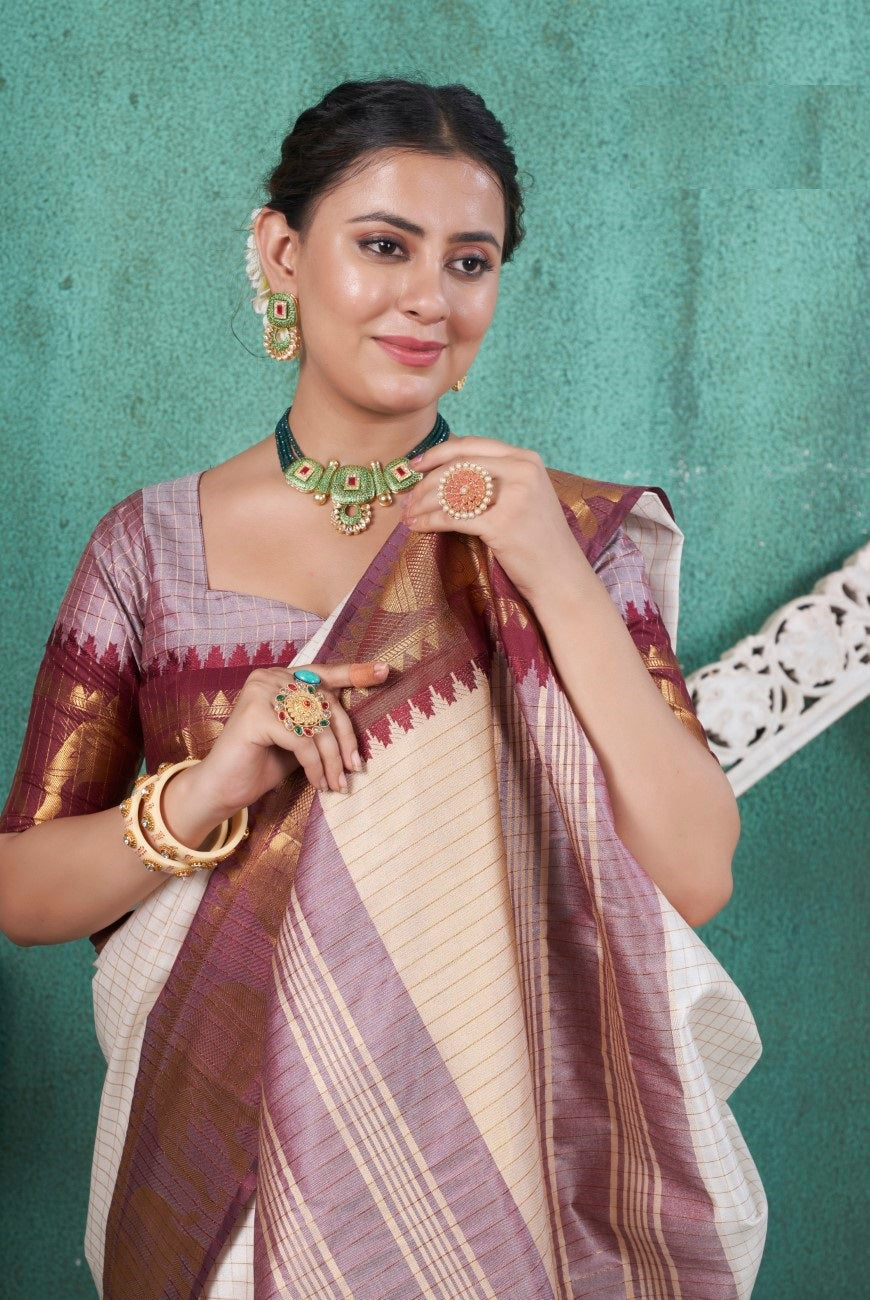 Vsaree Wine Faux Kanjivaram Silk Saree With Designer Zari Weaving Border And Blouse