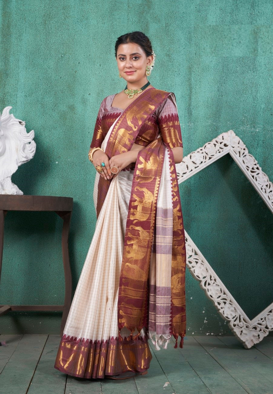Vsaree Wine Faux Kanjivaram Silk Saree With Designer Zari Weaving Border And Blouse