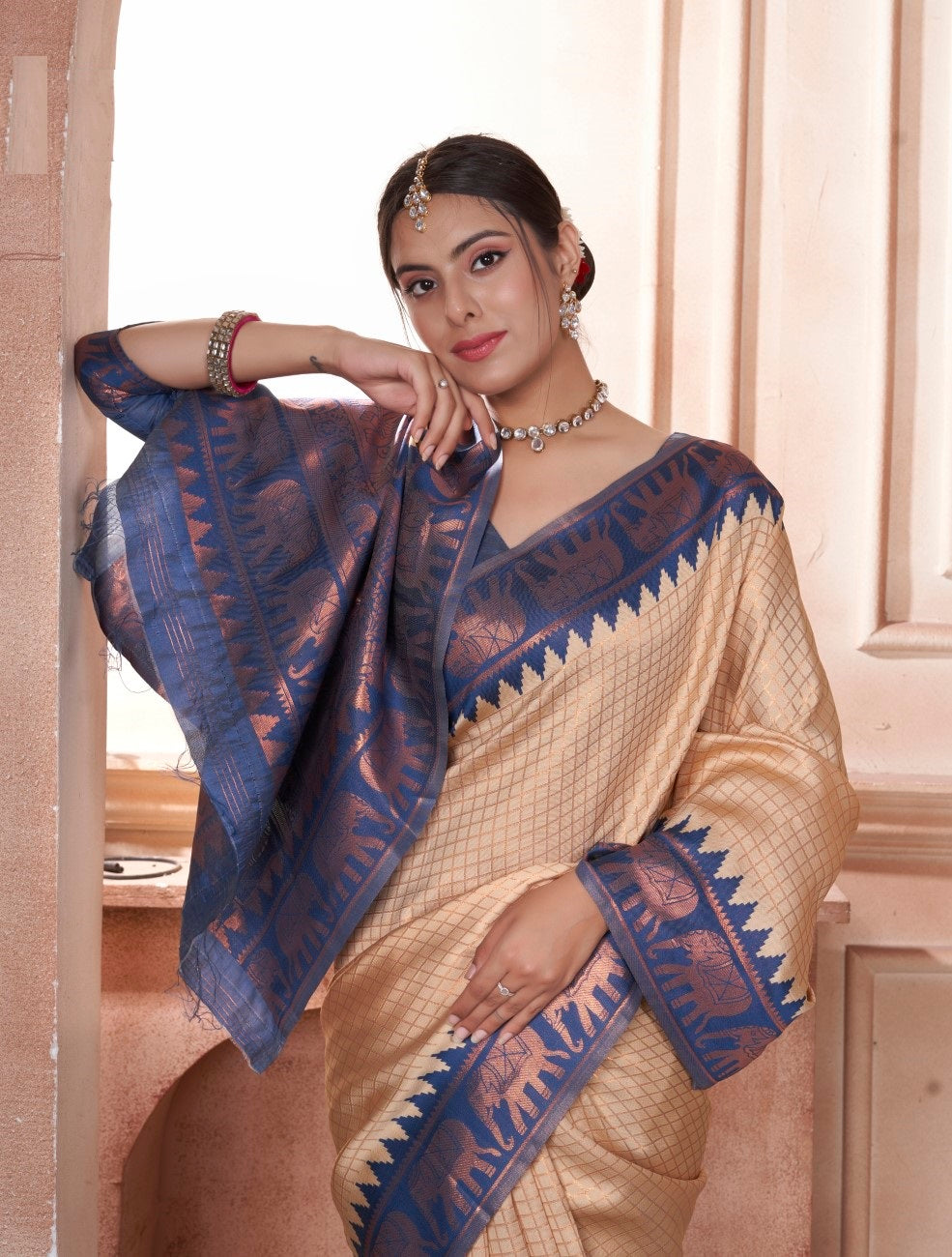 Vsaree Blue Faux Kanjivaram Silk Saree With Designer Zari Weaving Border And Blouse