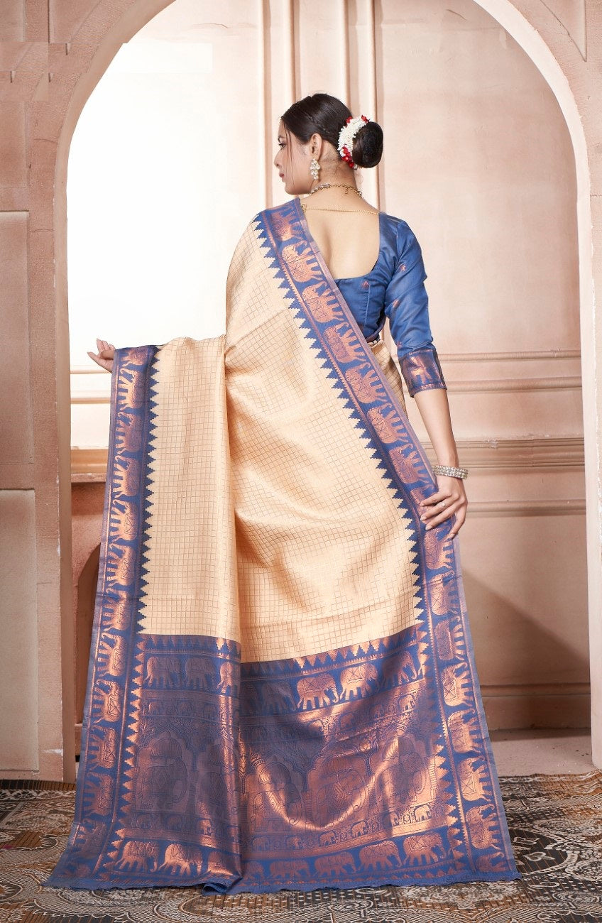 Vsaree Blue Faux Kanjivaram Silk Saree With Designer Zari Weaving Border And Blouse