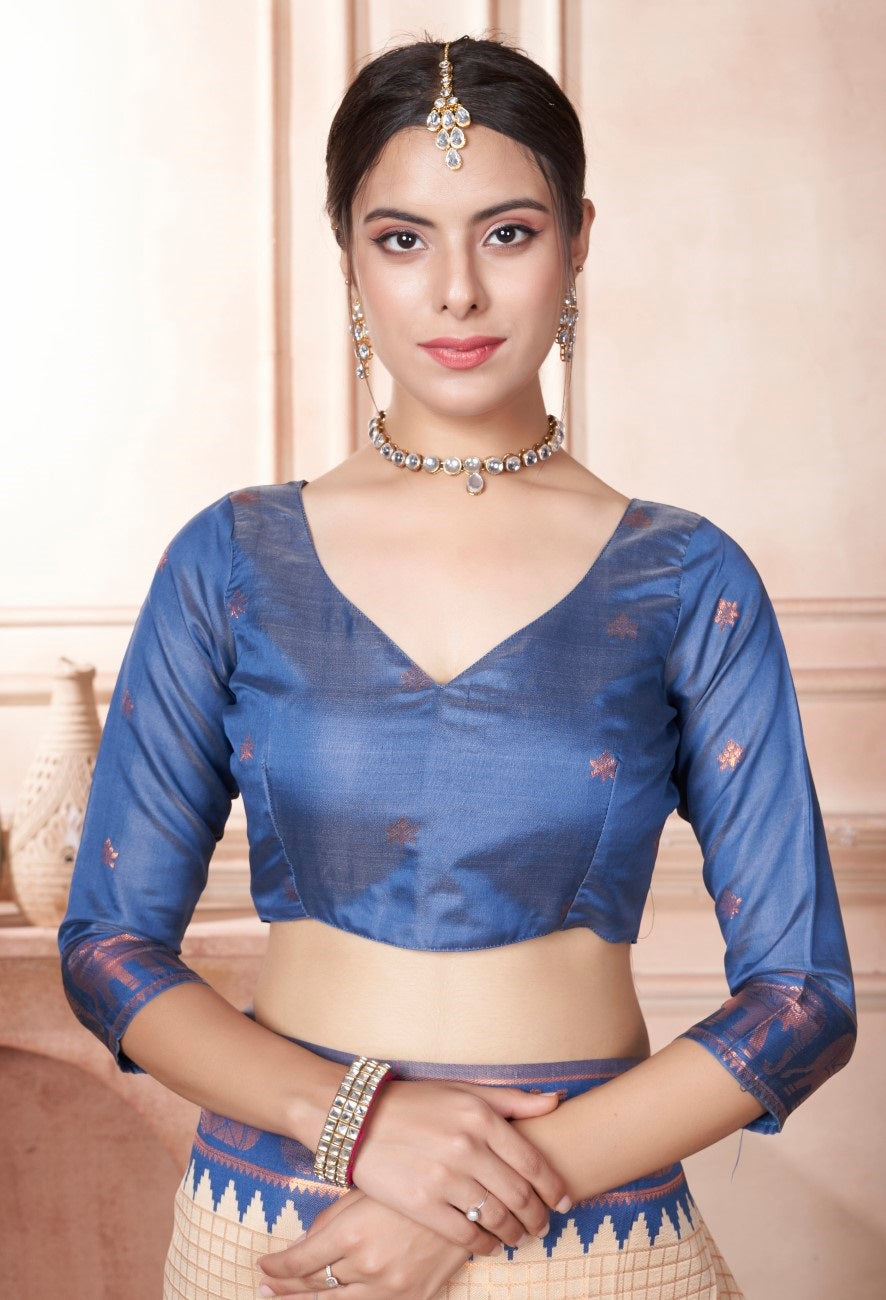 Vsaree Blue Faux Kanjivaram Silk Saree With Designer Zari Weaving Border And Blouse