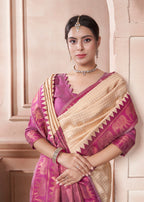 Vsaree Cream Faux Kanjivaram Silk Saree With Designer Zari Weaving Border And Blouse