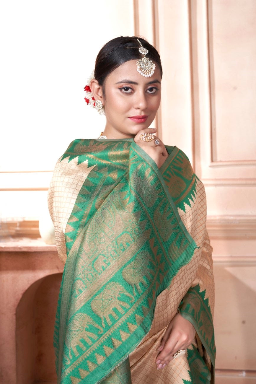 Vsaree Green Faux Kanjivaram Silk Saree With Designer Zari Weaving Border And Blouse
