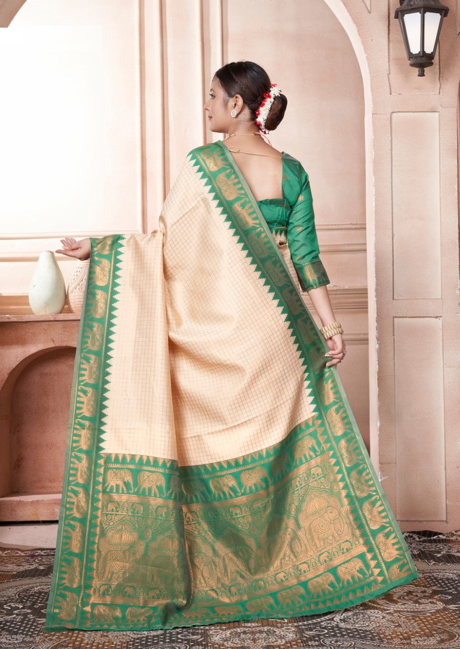 Vsaree Green Faux Kanjivaram Silk Saree With Designer Zari Weaving Border And Blouse