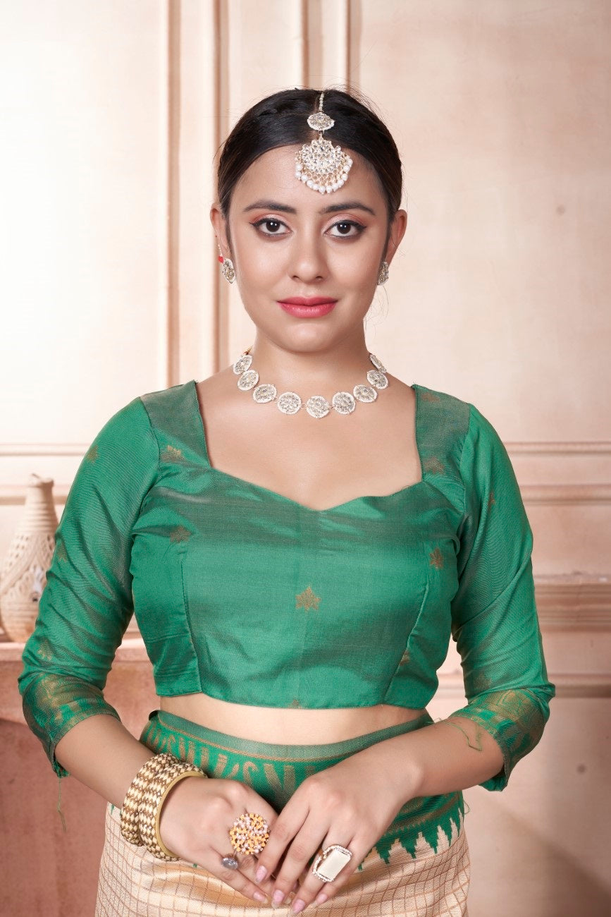 Vsaree Green Faux Kanjivaram Silk Saree With Designer Zari Weaving Border And Blouse