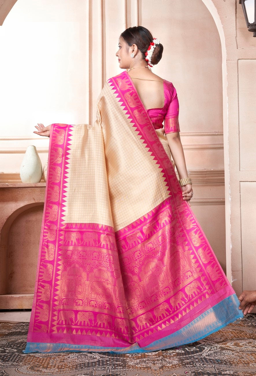 Vsaree Light Pink Faux Kanjivaram Silk Saree With Designer Zari Weaving Border And Blouse