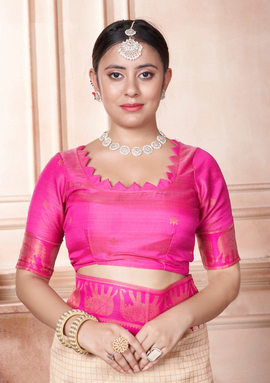 Vsaree Light Pink Faux Kanjivaram Silk Saree With Designer Zari Weaving Border And Blouse