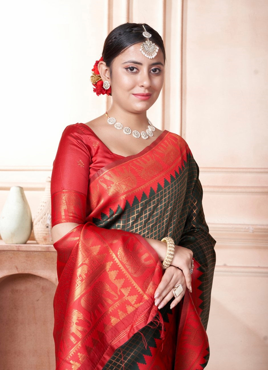 Vsaree Mehendi Faux Kanjivaram Silk Saree With Designer Zari Weaving Border And Blouse