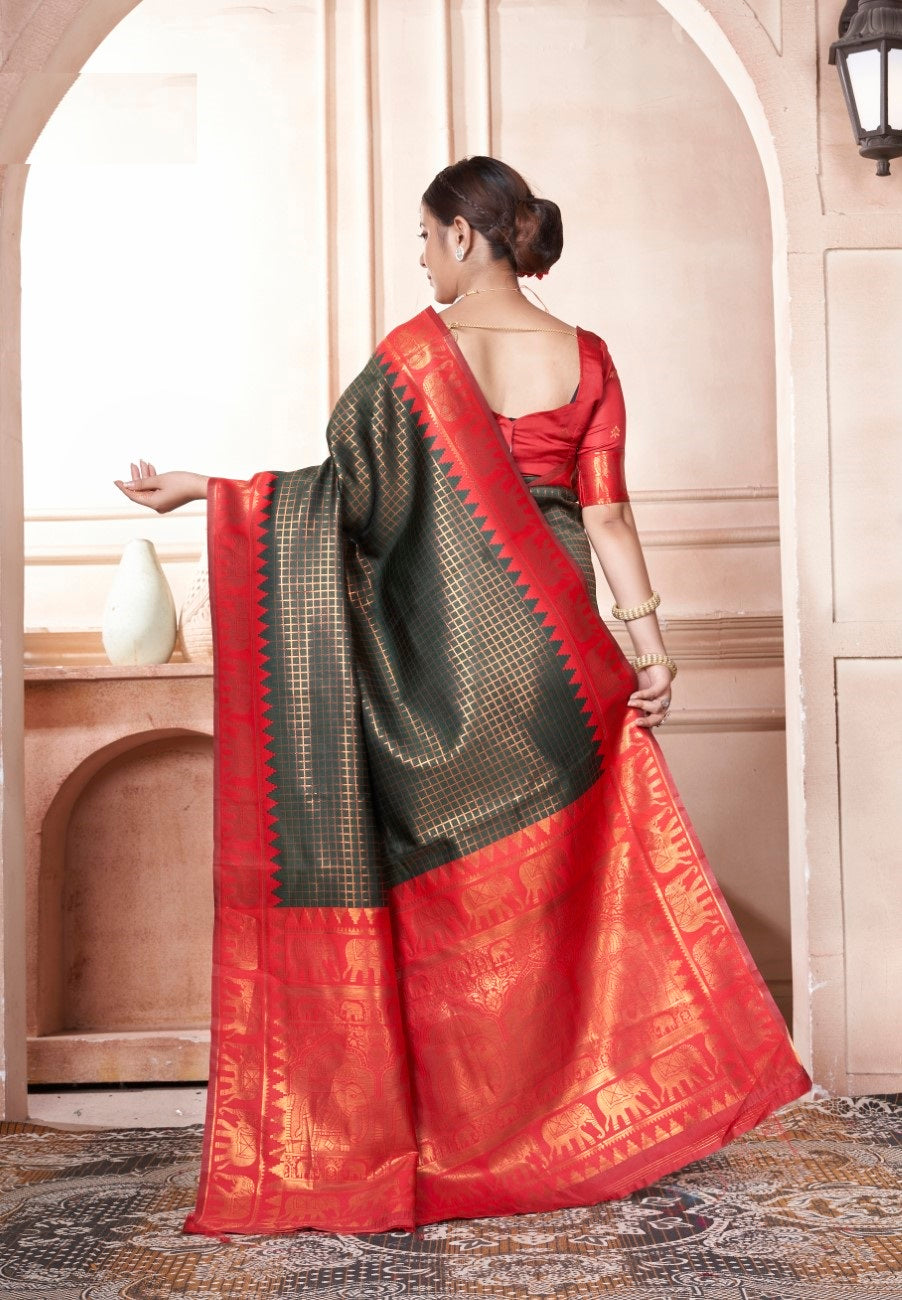 Vsaree Mehendi Faux Kanjivaram Silk Saree With Designer Zari Weaving Border And Blouse