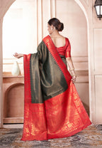 Vsaree Mehendi Faux Kanjivaram Silk Saree With Designer Zari Weaving Border And Blouse