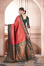 Vsaree Red Faux Kanjivaram Silk Saree With Designer Zari Weaving Border And Blouse