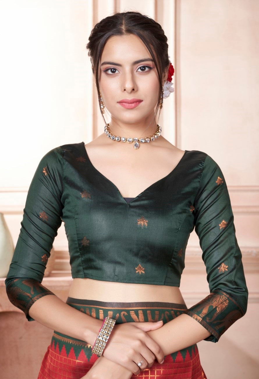 Vsaree Red Faux Kanjivaram Silk Saree With Designer Zari Weaving Border And Blouse