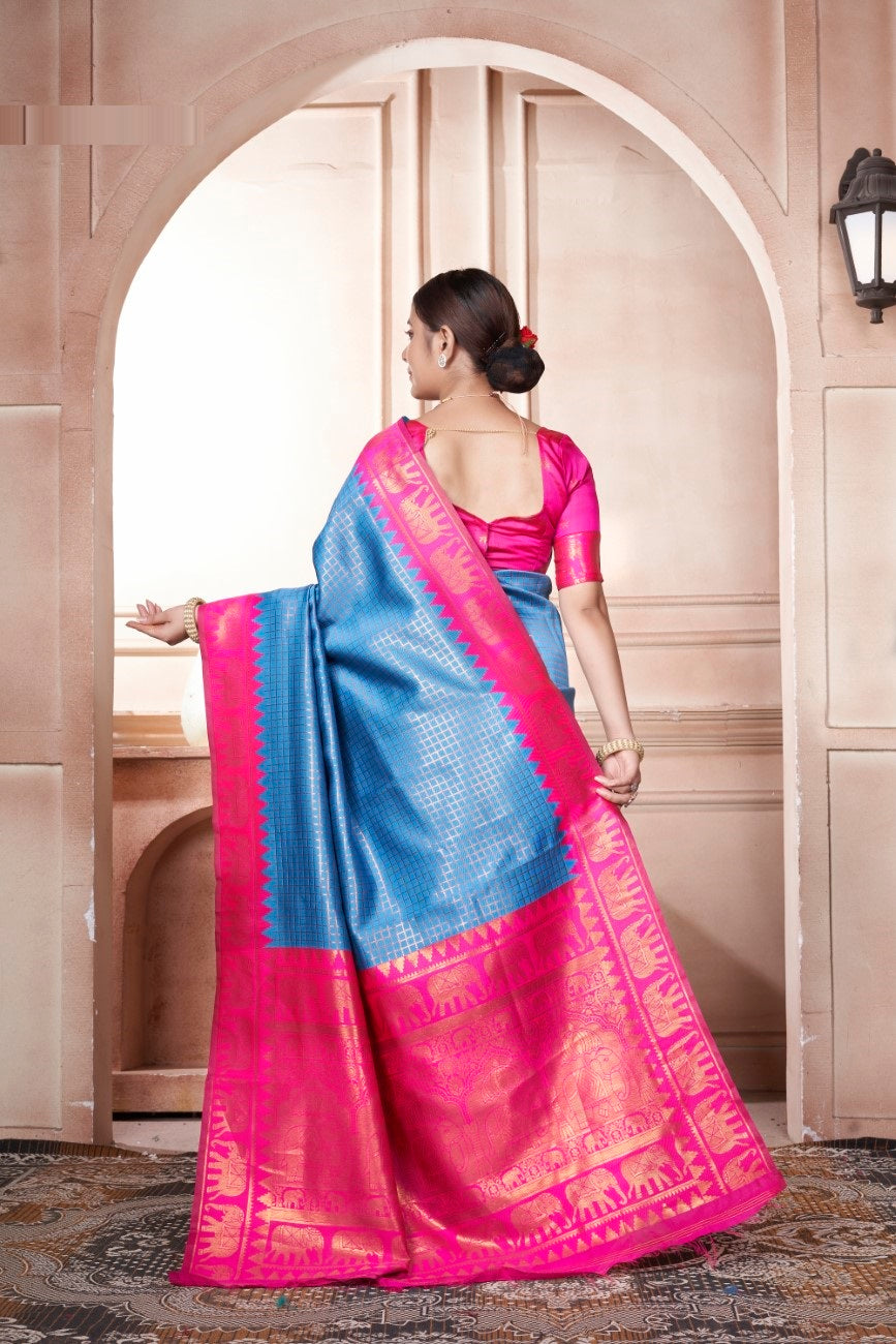 Vsaree Royal Blue Faux Kanjivaram Silk Saree With Designer Zari Weaving Border And Blouse