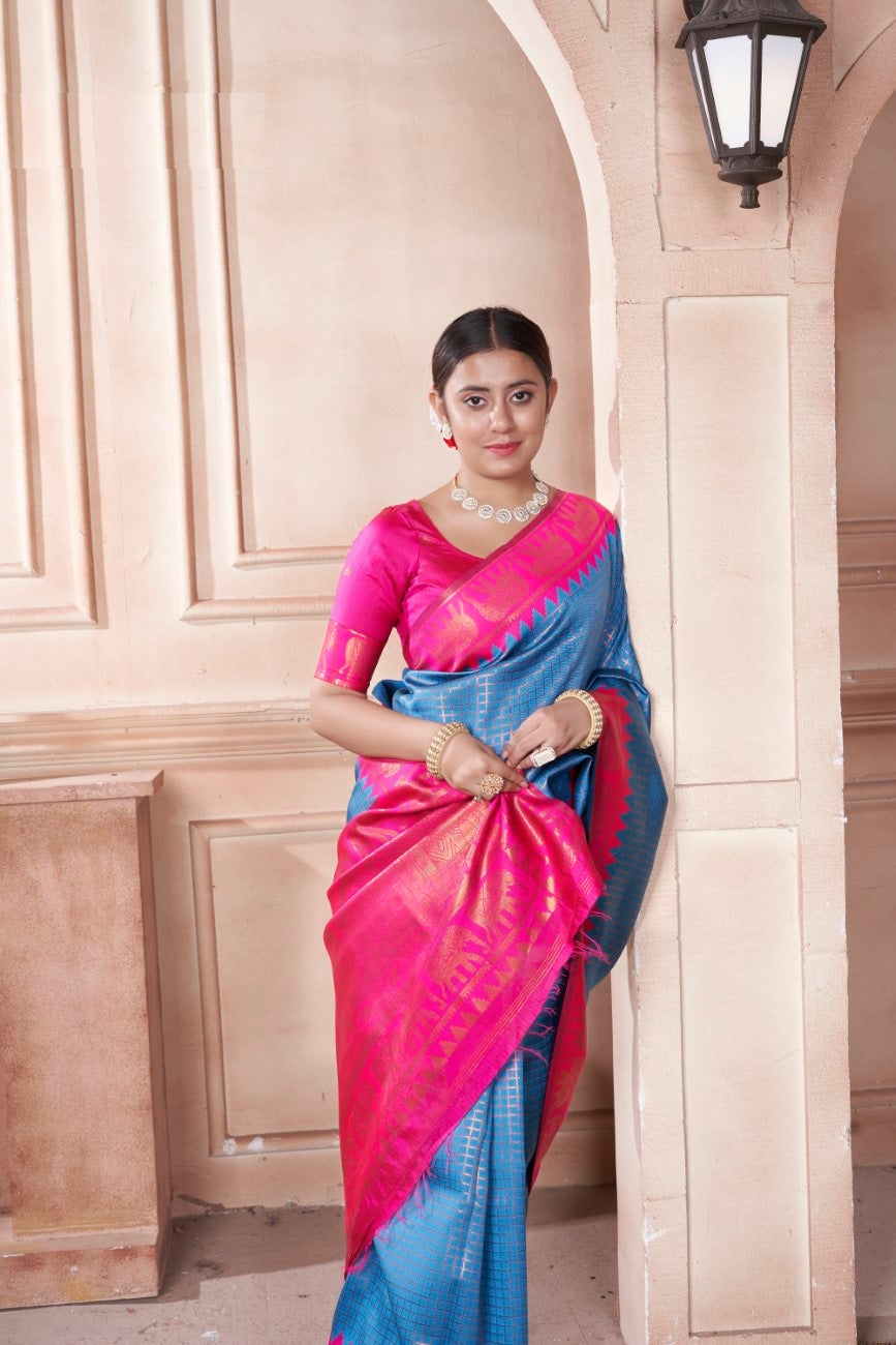 Vsaree Royal Blue Faux Kanjivaram Silk Saree With Designer Zari Weaving Border And Blouse