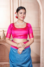 Vsaree Royal Blue Faux Kanjivaram Silk Saree With Designer Zari Weaving Border And Blouse