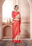 Vsaree Ruby Faux Kanjivaram Silk Saree With Designer Zari Weaving Border And Blouse