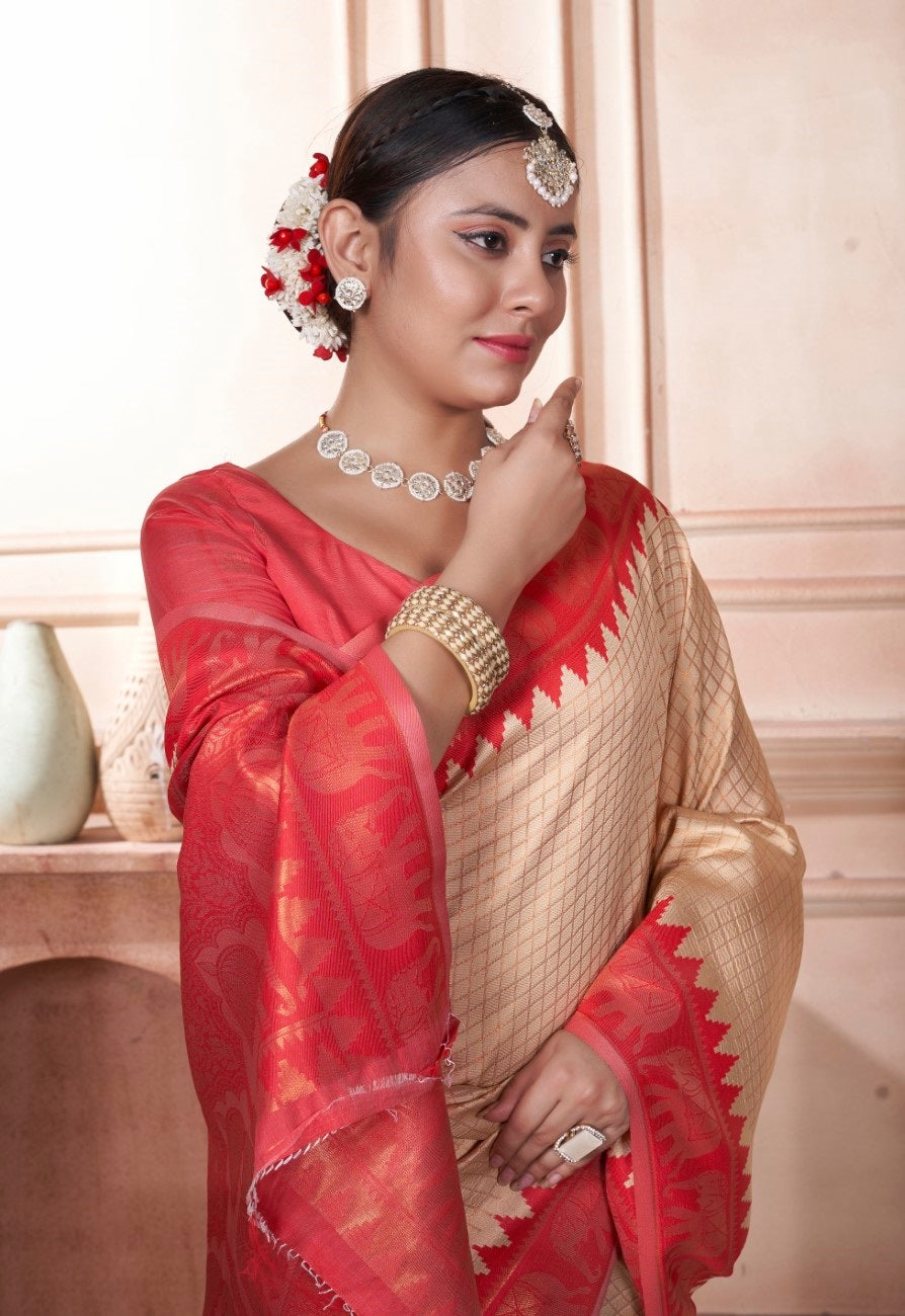 Vsaree Ruby Faux Kanjivaram Silk Saree With Designer Zari Weaving Border And Blouse
