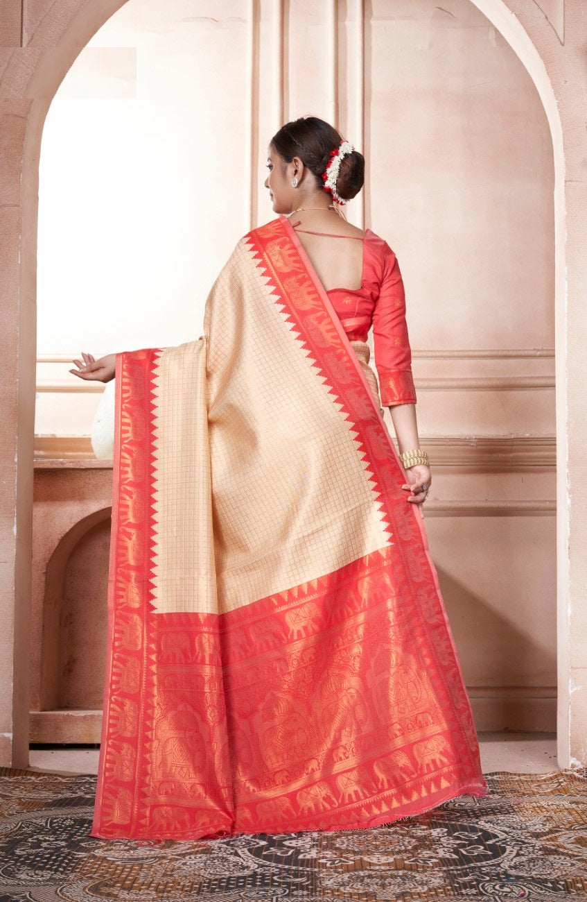 Vsaree Ruby Faux Kanjivaram Silk Saree With Designer Zari Weaving Border And Blouse