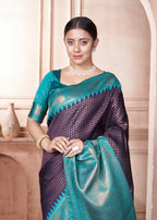 Vsaree Teal Faux Kanjivaram Silk Saree With Designer Zari Weaving Border And Blouse