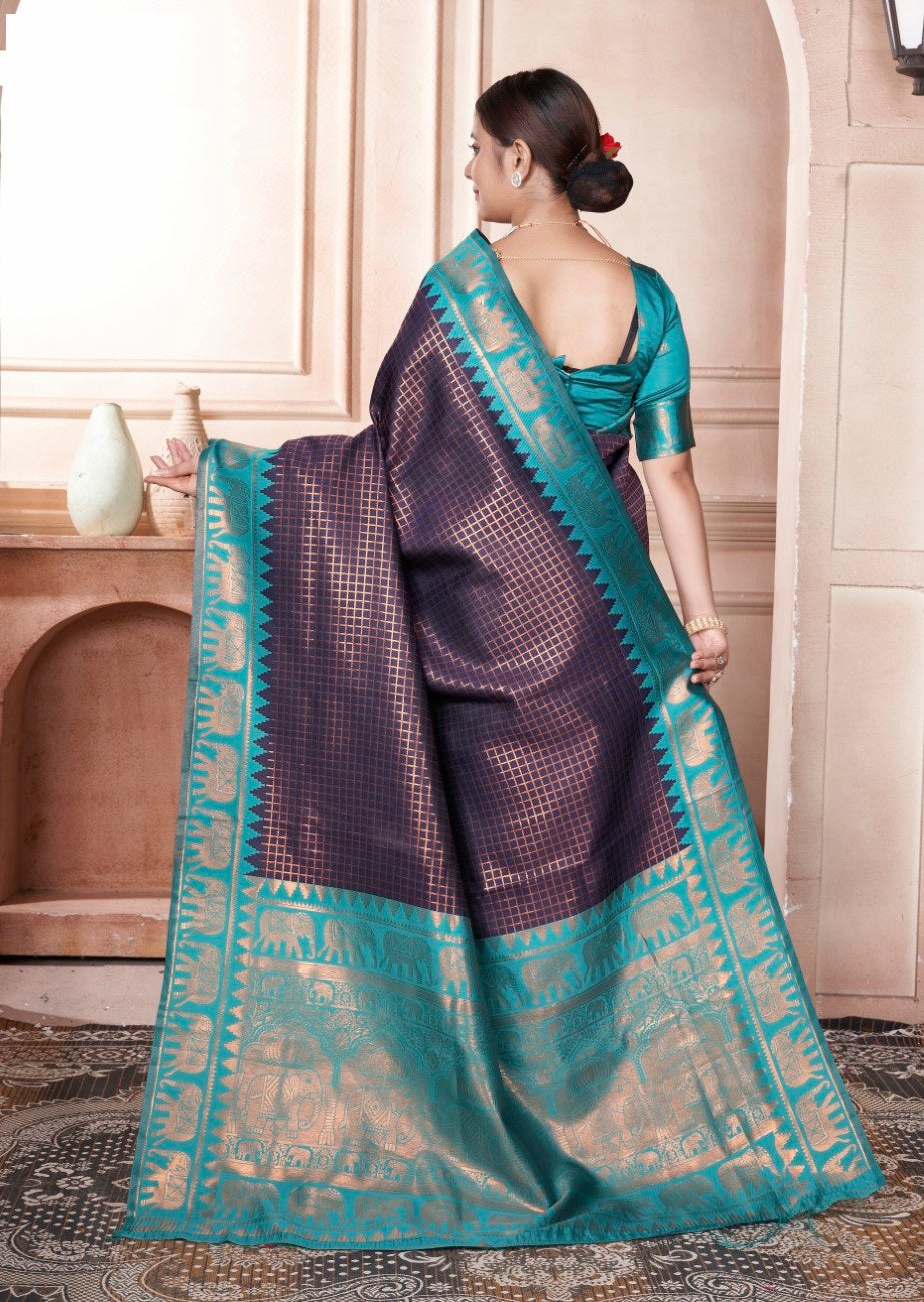 Vsaree Teal Faux Kanjivaram Silk Saree With Designer Zari Weaving Border And Blouse
