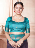 Vsaree Teal Faux Kanjivaram Silk Saree With Designer Zari Weaving Border And Blouse