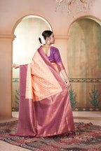 Vsaree Cream Faux Kanjivaram Silk Saree With Designer Zari Weaving Border And Blouse