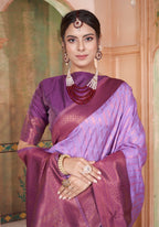 Vsaree Lavender Faux Kanjivaram Silk Saree With Designer Zari Weaving Border And Blouse