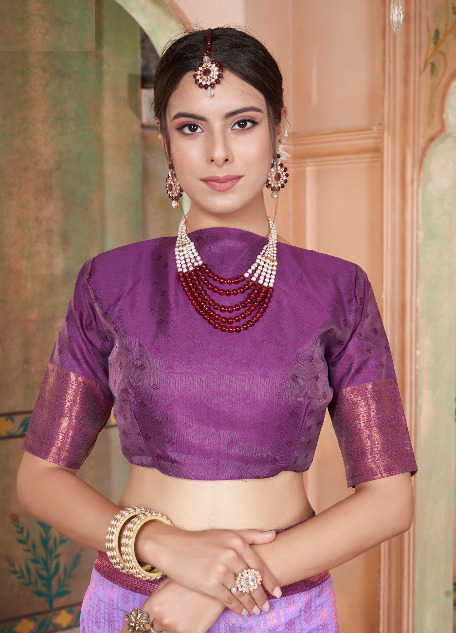 Vsaree Lavender Faux Kanjivaram Silk Saree With Designer Zari Weaving Border And Blouse