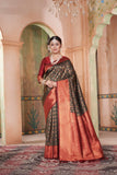 Vsaree Mahendi Faux Kanjivaram Silk Saree With Designer Zari Weaving Border And Blouse