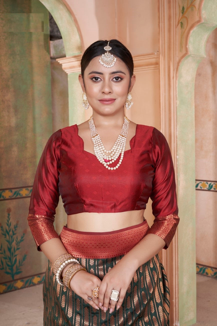 Vsaree Mahendi Faux Kanjivaram Silk Saree With Designer Zari Weaving Border And Blouse