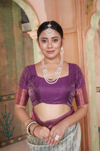 Vsaree Off White Faux Kanjivaram Silk Saree With Designer Zari Weaving Border And Blouse