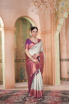 Vsaree Off White Faux Kanjivaram Silk Saree With Designer Zari Weaving Border And Blouse