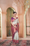 Vsaree Off White Faux Kanjivaram Silk Saree With Designer Zari Weaving Border And Blouse