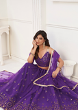 شبكة نسائية نسائية بنفسجية على شكل فراشة مطرزة بخيط عمل مصمم LEHENGA CHOLI 