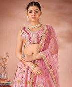 WOMEN'S PINK GEORGETTE PREMIUM SEQUANCE AND MULTI THREAD WORK OCCASION WEAR LEHENGA CHOLI