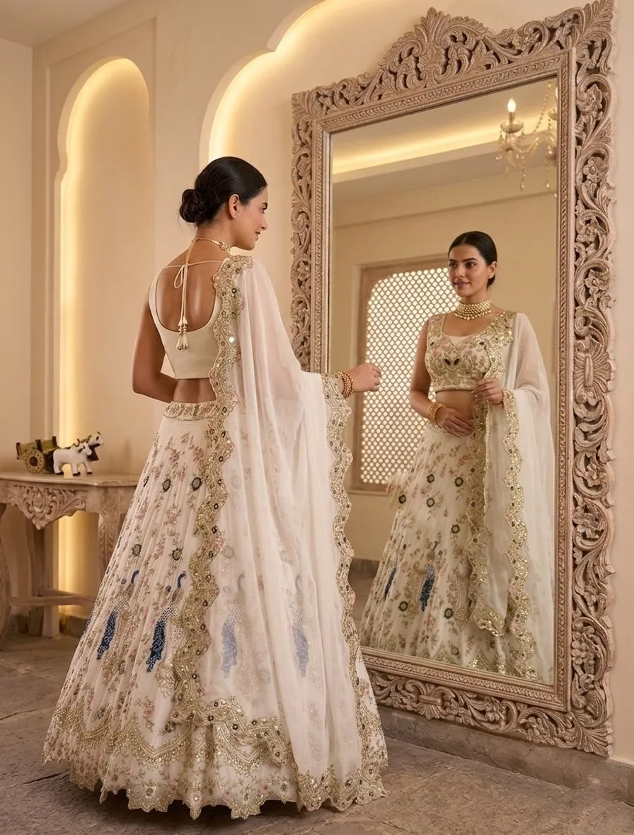 BD Launching the 3.5 Meter Flare Fox Georgette Lehenga Adorned with Sequins Embroidery, Cancan and Canvas Patta