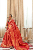 Designer Red Color Golden Zari Weaving Function Wear Banarasi Silk Saree With Heavy Blouse