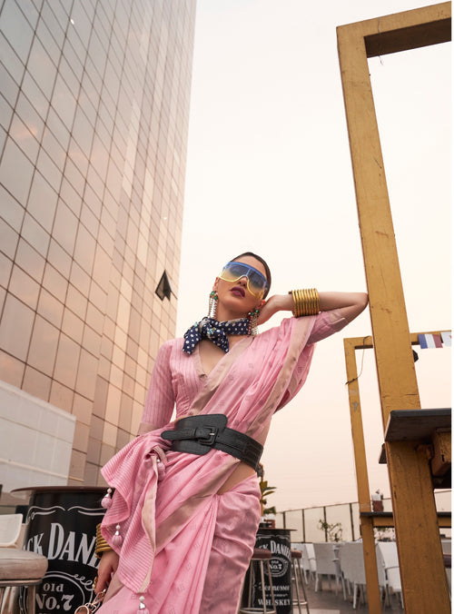 Designer Copper Zari Weaving Overall Butti Design Banarasi  Cotton Silk Saree With Heavy Blouse