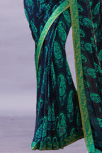 Vsaree Blue Mango Georette Designer Saree And Printed Work Printed Rich Pallu With Blouse For Women
