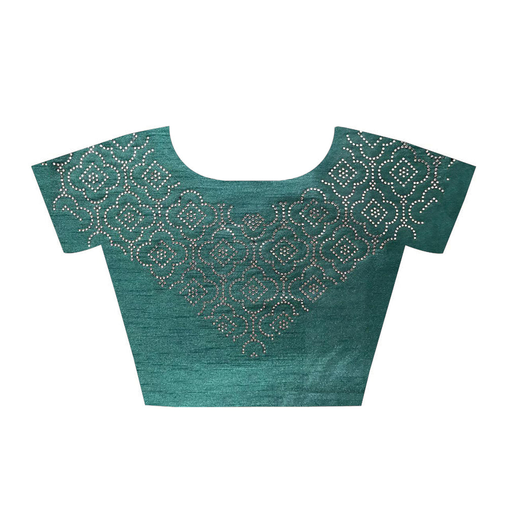 Vsaree Olive Green Silk Stone Work And Contrast Rich Pallu With Banglory Blouse Piece For Women