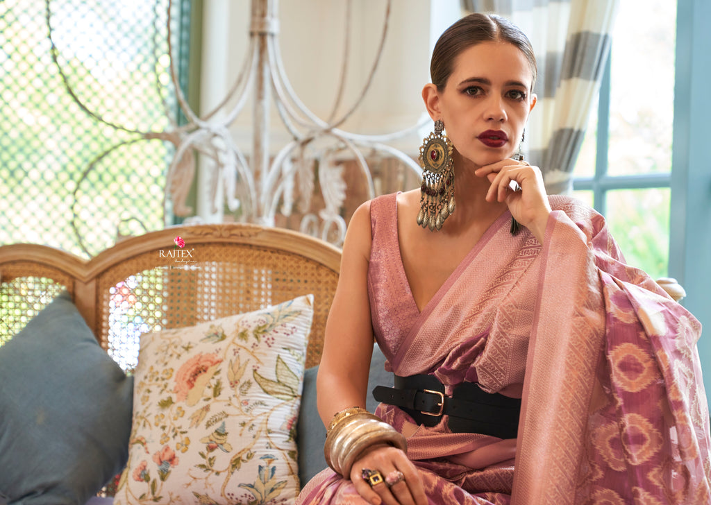 Tissue Silk Traditional Party Wear Printed Golden Zari Weaving Border Saree With Designer Pallu And Zari Weaving Blouse