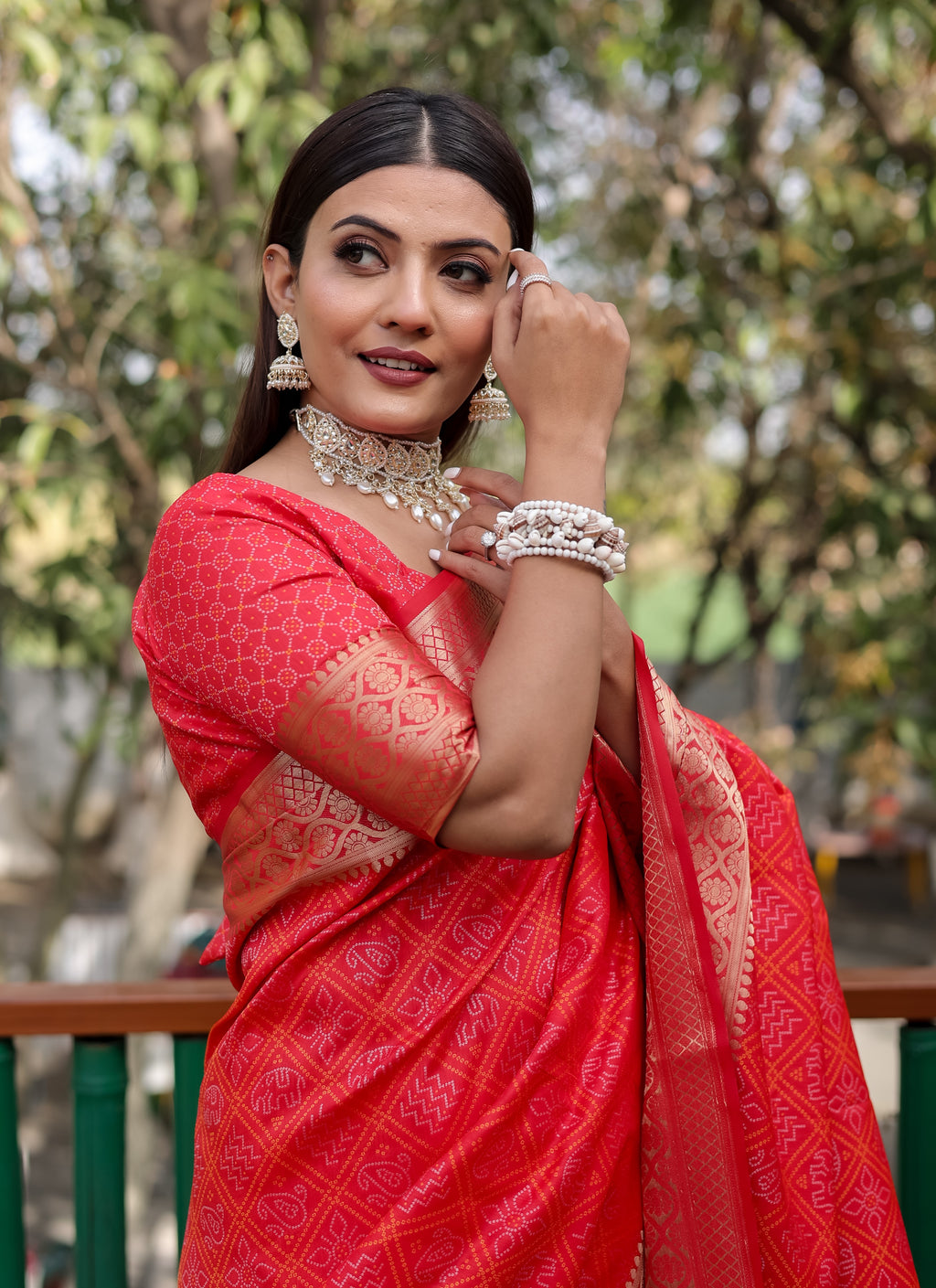 Bandhani Silk Saree with Bandhej Work Multi Color Silk Saree With Rich Zari Border & Tussal  By Vsaree