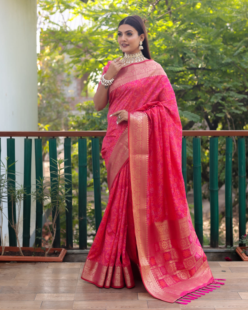 VSaree Multi Color Bandhej Patola Silk Saree For Woman Party Wear And Festival Saree