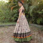 WOMEN'S GREEN COTTON SLUB BANDHEJ PATOLA FOIL PRINT DESIGNER FESTIVAL LEHENGA CHOLI